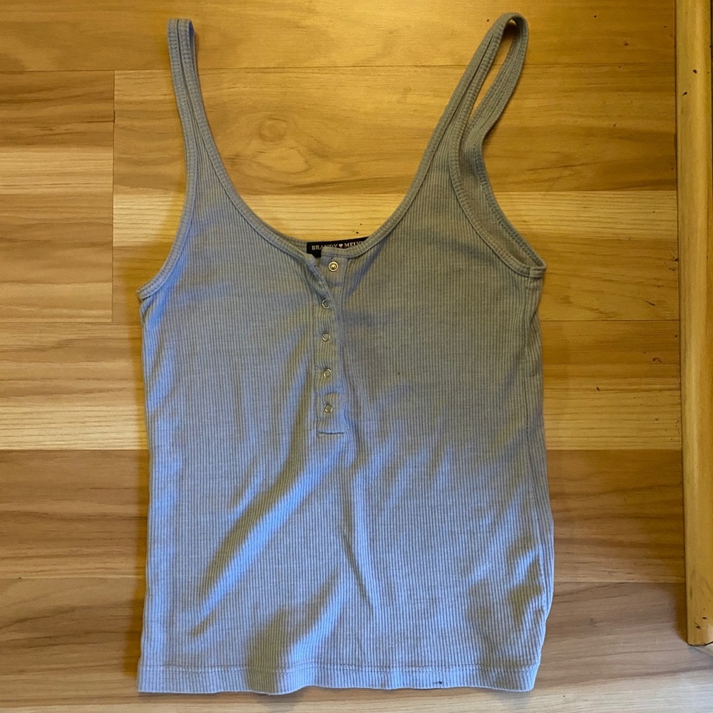Urban Outfitters Ribbed Cropped Tank - Blue-Grey
